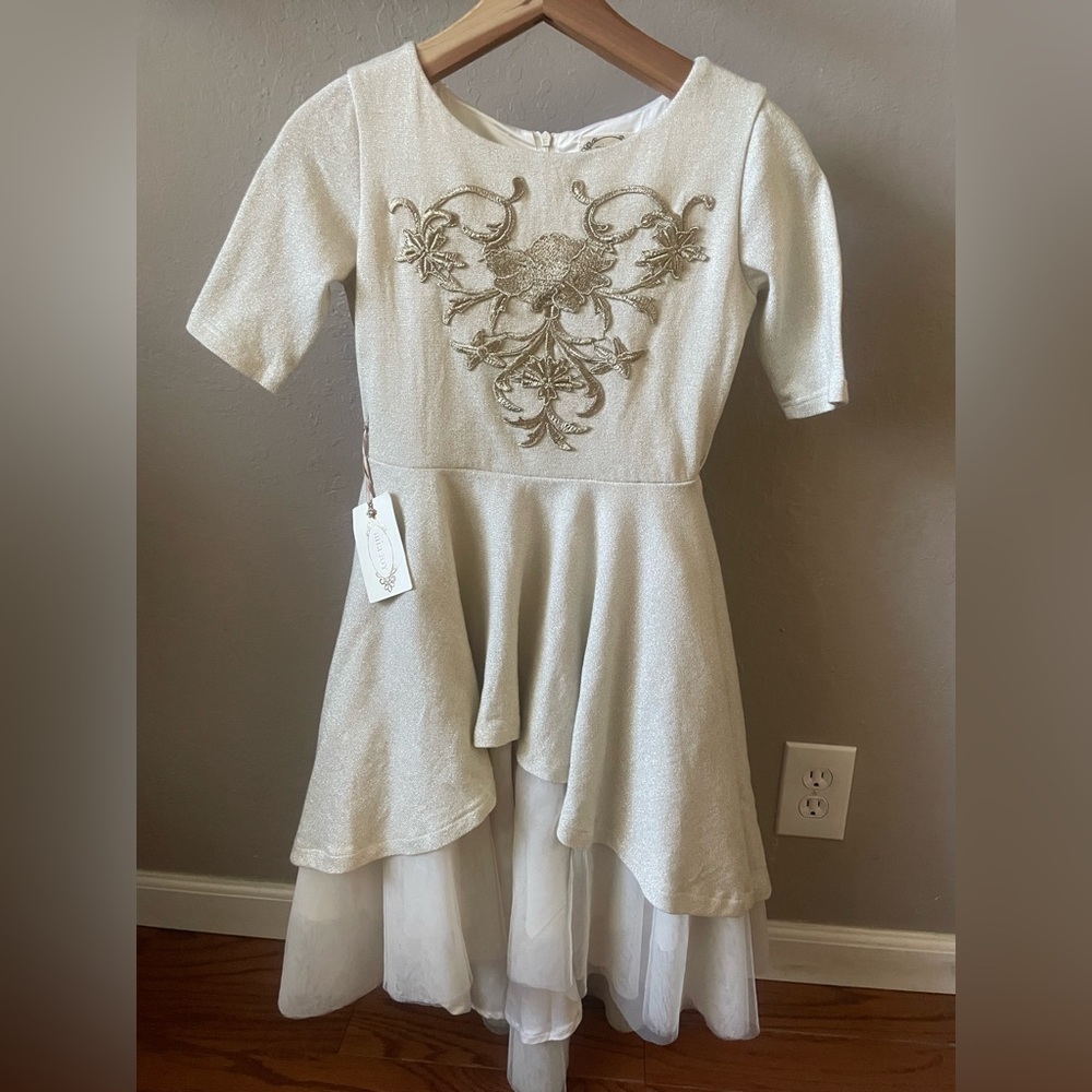 Joyfolie Cream Dress with Gold Detailing